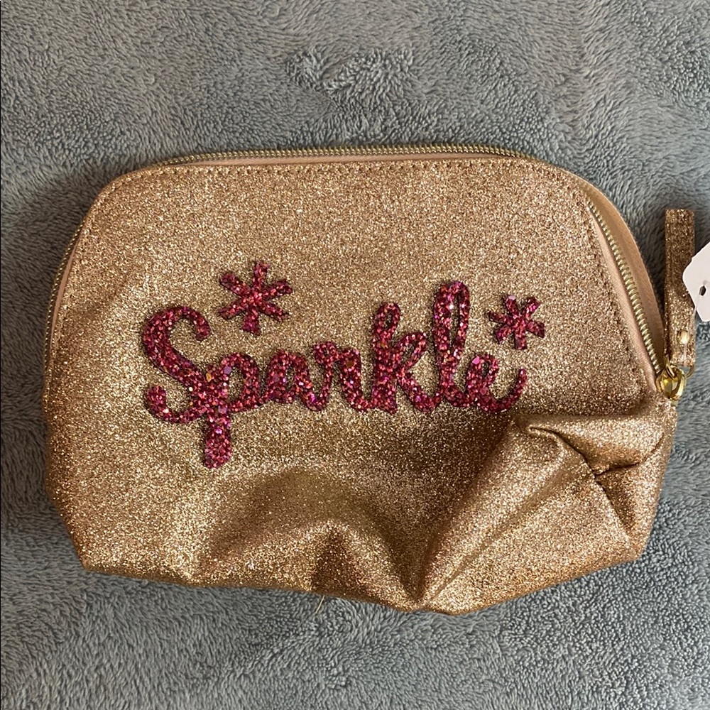 Bath & Body Works Gold and Pink Cosmetic Bag Sparkle Design